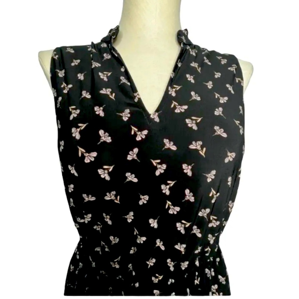 NWT - Anne Klein Black Pink Floral Midi Sleeveless Elastic Waist Size 10